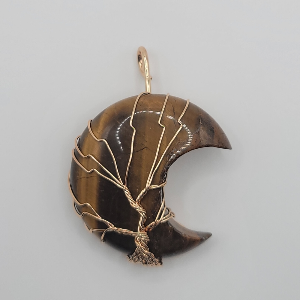 Tigers Eye Moon Tree of Life Wrapped Pendant